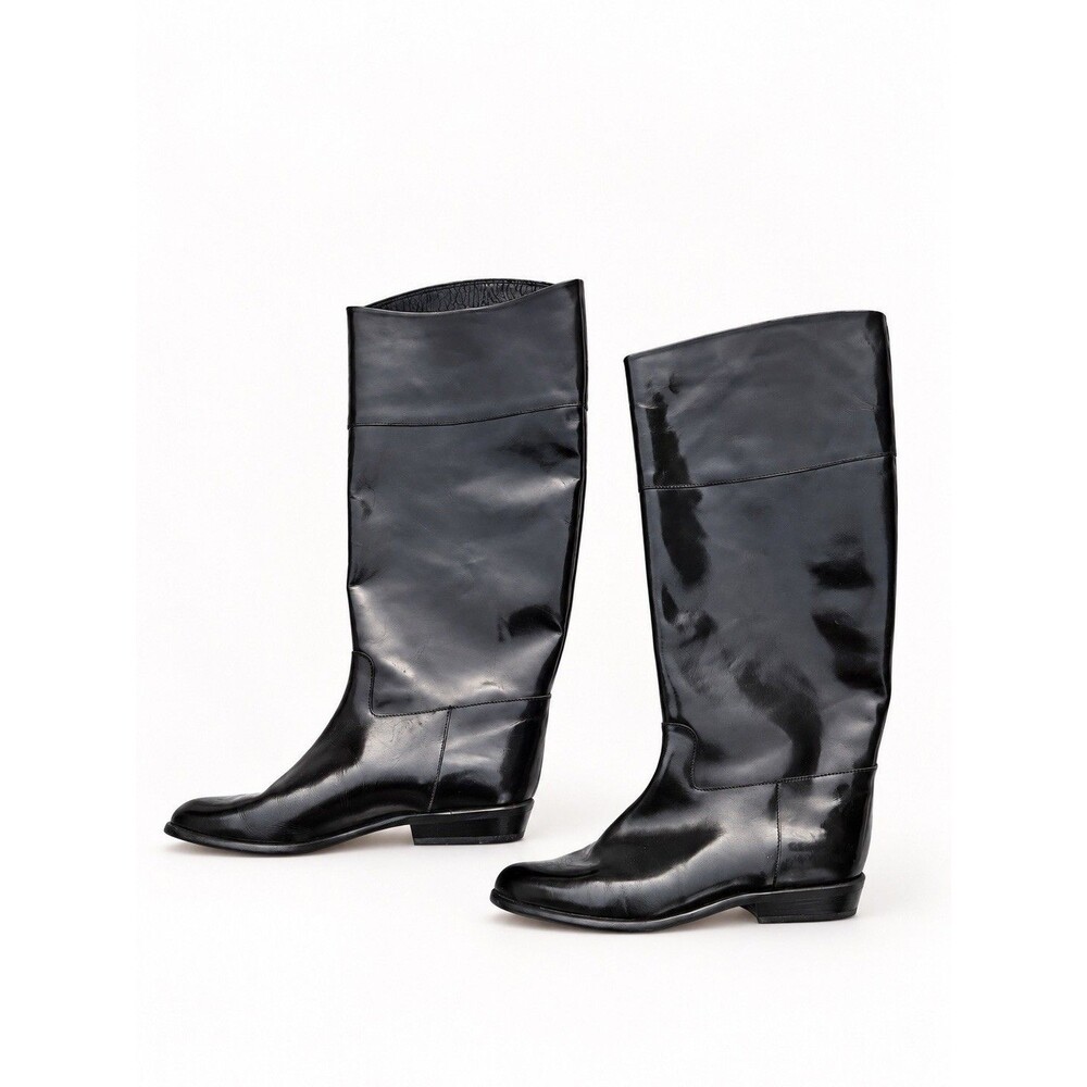 Vintage Nordstrom Italian Black Patent Leather Knee High Boots 7B Y2K